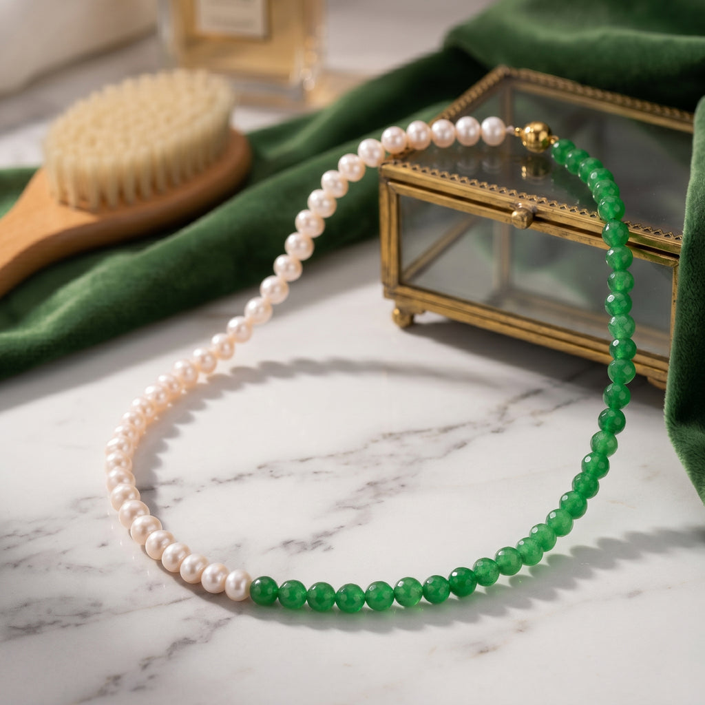 Close Out Deal-  Green Jade & White Fresh Water Pearl Beads Necklace (Size - 20) with Magnetic Lock in Yellow Gold Plated Sterling Silver 205.00 Ct._8577705_2