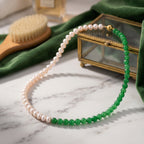 Close Out Deal-  Green Jade & White Fresh Water Pearl Beads Necklace (Size - 20) with Magnetic Lock in Yellow Gold Plated Sterling Silver 205.00 Ct._8577705_2