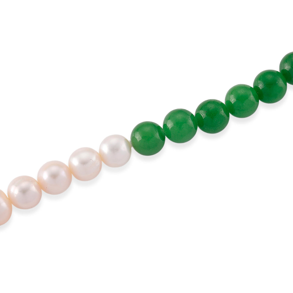 Close Out Deal-  Green Jade & White Fresh Water Pearl Beads Necklace (Size - 20) with Magnetic Lock in Yellow Gold Plated Sterling Silver 205.00 Ct._8577705_3