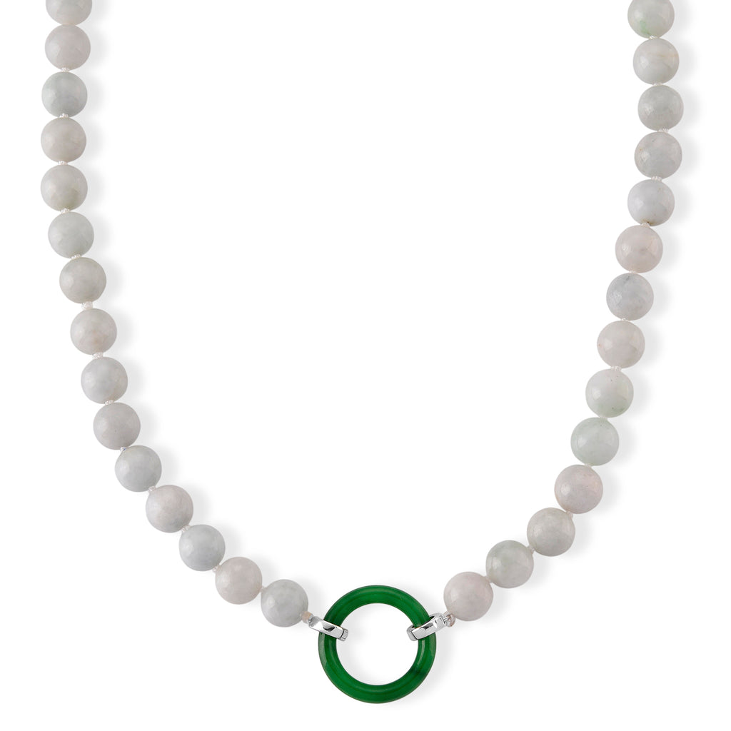 BIGGEST JADEITE DEAL - Green Jadeite & Natural White Jadeite Beads Necklace (Size - 20) with Clasp in Rhodium Overlay Sterling Silver 410.00 Ct._8577706