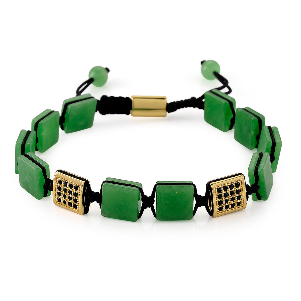 Enhanced Green Jade & Black Cubic Zirconia Adjustable Beads Bracelet (Size - 6.5 to 9.5) 75.20 Ct._8577707