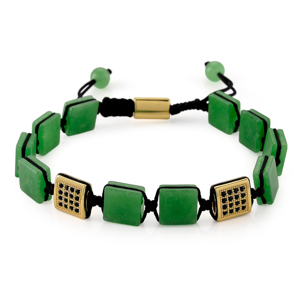 Enhanced Green Jade &amp; Black Cubic Zirconia Adjustable Beads Bracelet (Size - 6.5 to 9.5) 75.20 Ct. 8577707 0
