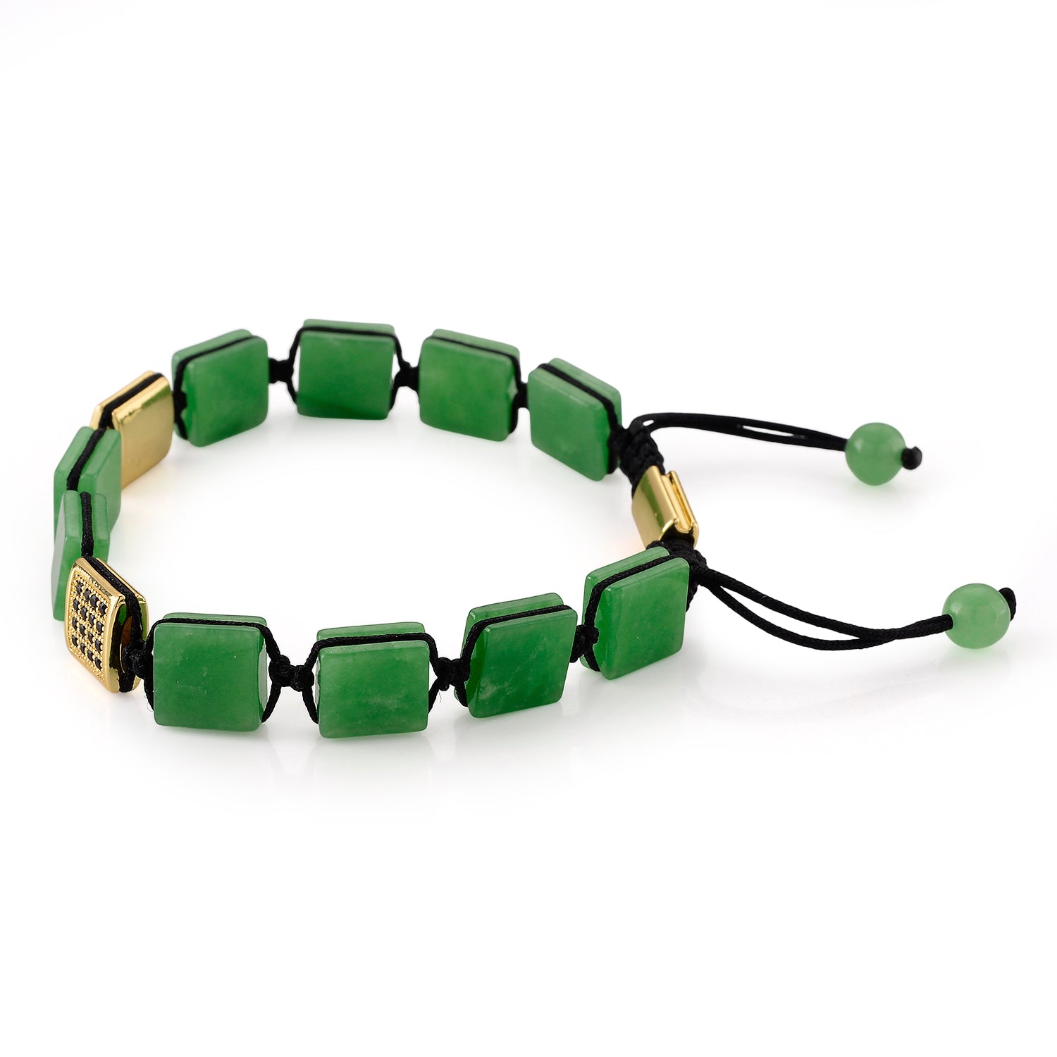 Enhanced Green Jade &amp; Black Cubic Zirconia Adjustable Beads Bracelet (Size - 6.5 to 9.5) 75.20 Ct. 8577707 4