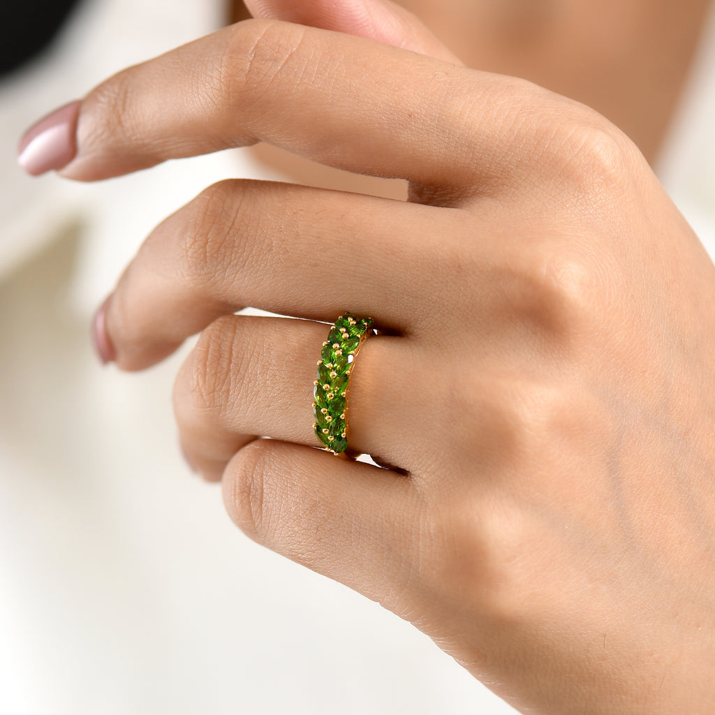 D'Joy - Natural Chrome Diopside Leaf Vine Ring in Yellow Gold Plated Sterling Silver 1.20 Ct._8578672_1