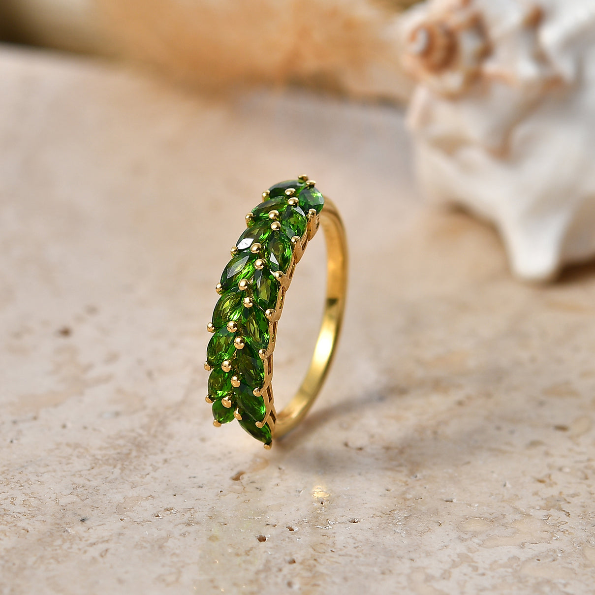 D'Joy - Natural Chrome Diopside Leaf Vine Ring in Yellow Gold Plated Sterling Silver 1.20 Ct. V32519218 3