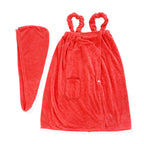 LIVMORE 2-Piece Wearable Bath Towel with Pocket & Matching Hair Towel Wrap (140 x 82cm) - Coral_8578736