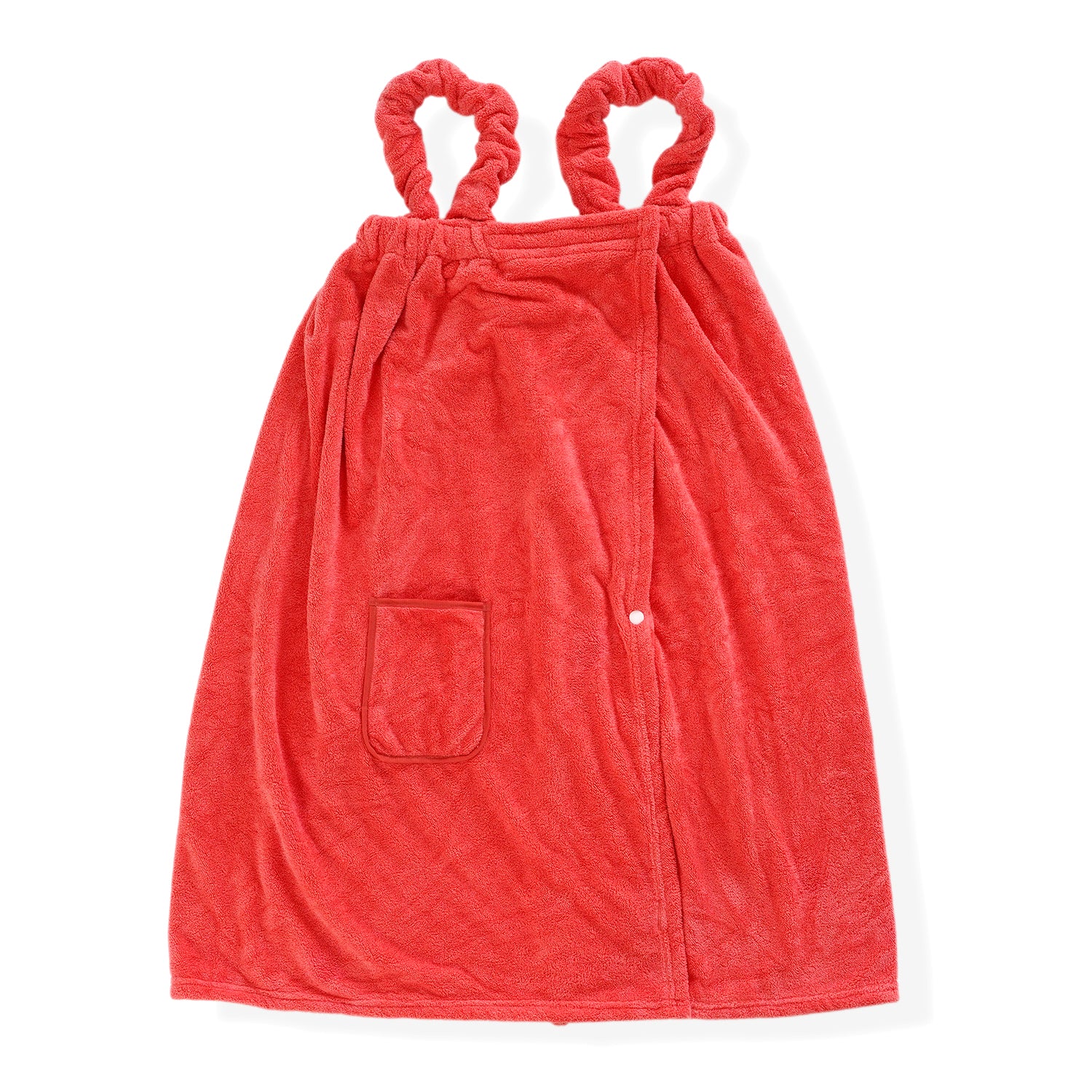 LIVMORE 2-Piece Wearable Bath Towel with Pocket &amp; Matching Hair Towel Wrap (140x82cm, 65x26cm) - Coral 8578736 2
