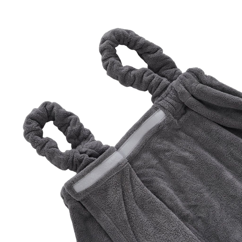 LIVMORE 2-Piece Wearable Bath Towel with Pocket & Matching Hair Towel Wrap (140x82cm, 65x26cm) - Light Grey_8578737_3