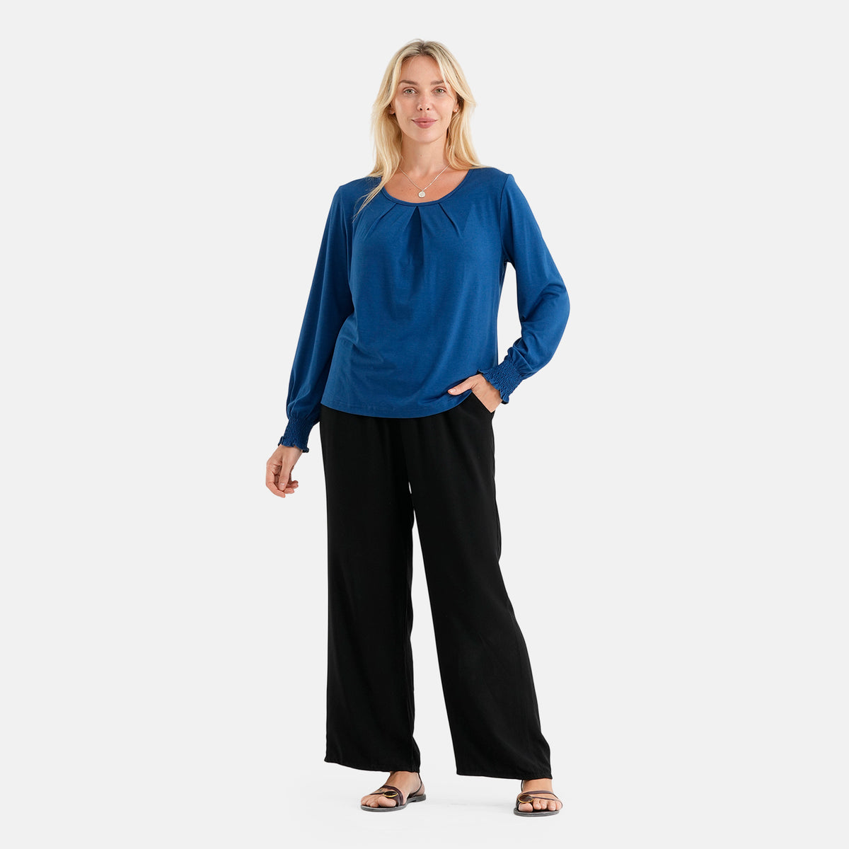 La Marey Round-neck Blouse (Size - L, 16-18) - Blue 8578776 0