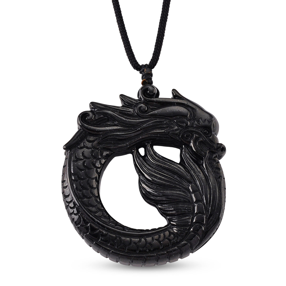 Very Rare Natural Boots Black Jadeite Adjustable Dragon Carved Necklace (Size - 28) 180.00 Ct. V32516743 0