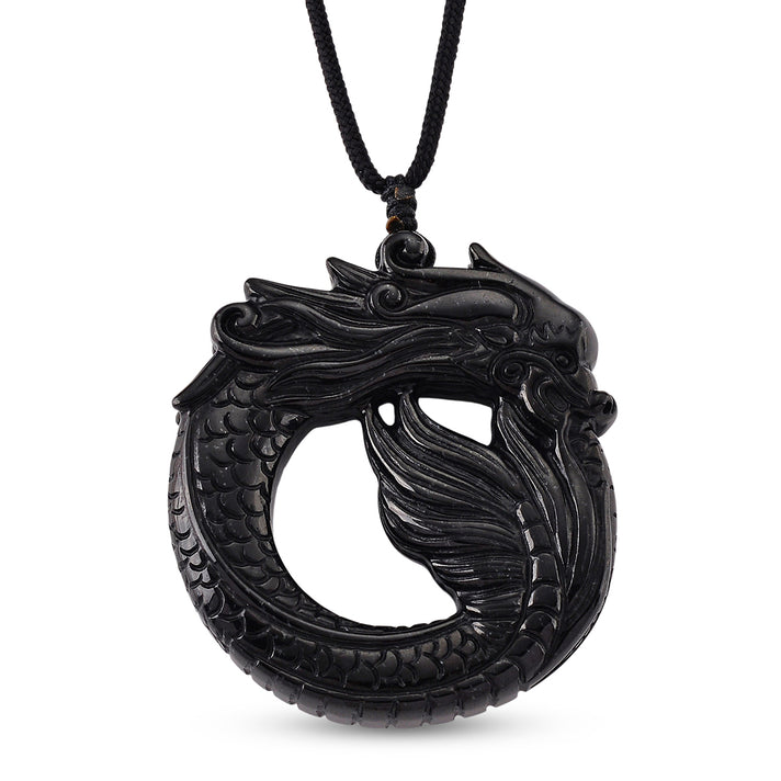 Black Jade Adjustable Dragon Carving Necklace (Size - 28) 180.00 Ct. 8578810 1
