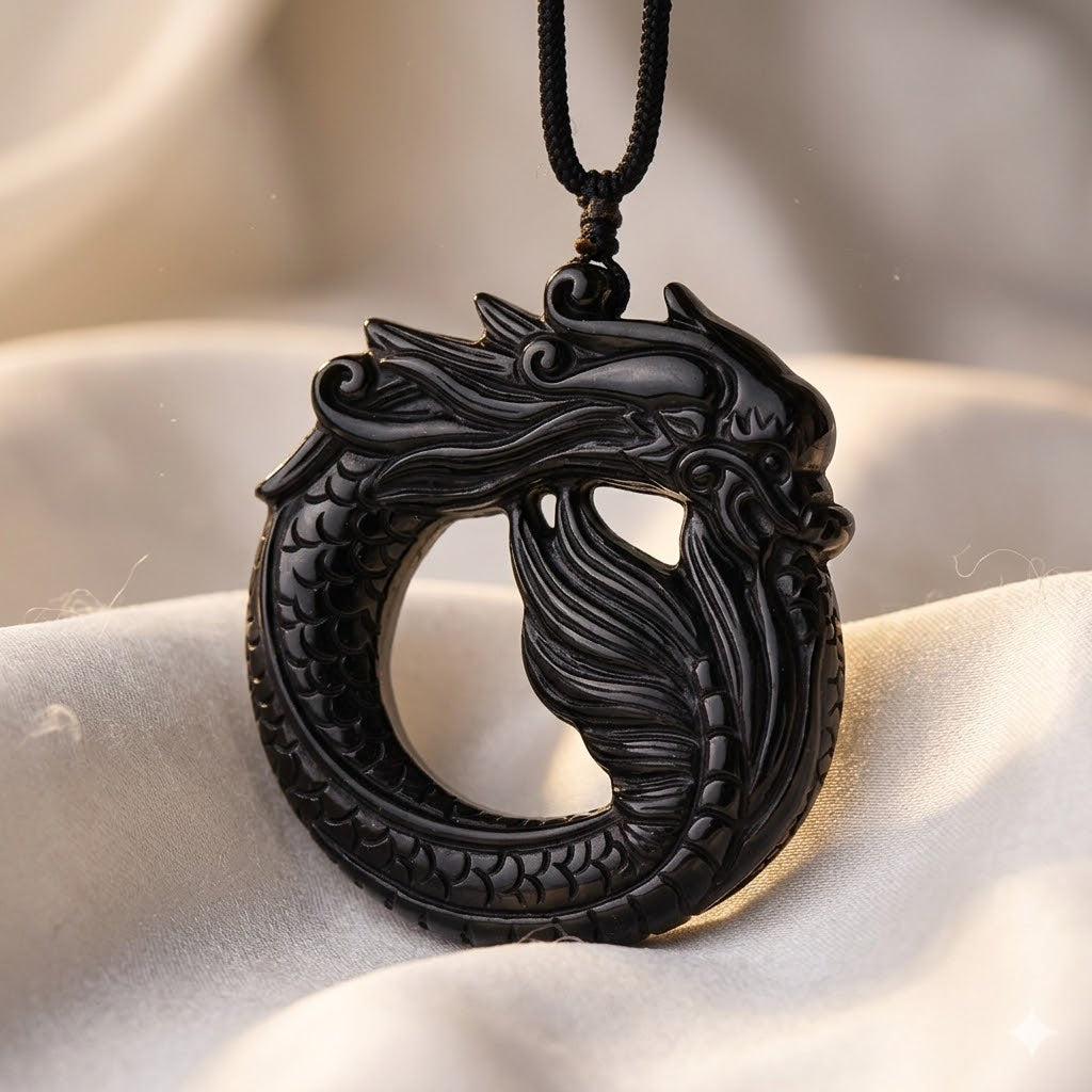 Very Rare Natural Boots Black Jadeite Adjustable Dragon Carved Necklace (Size - 28) 180.00 Ct._8578810_1