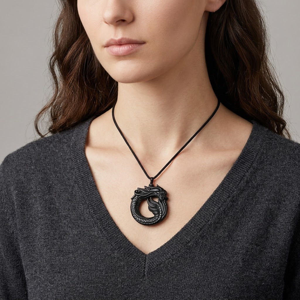 Very Rare Natural Boots Black Jadeite Adjustable Dragon Carved Necklace (Size - 28) 180.00 Ct. V32516743 3