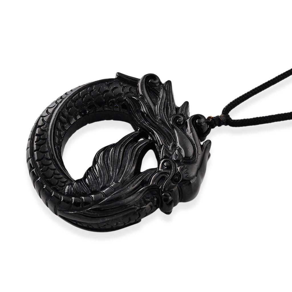 Very Rare Natural Boots Black Jadeite Adjustable Dragon Carved Necklace (Size - 28) 180.00 Ct._8578810_3