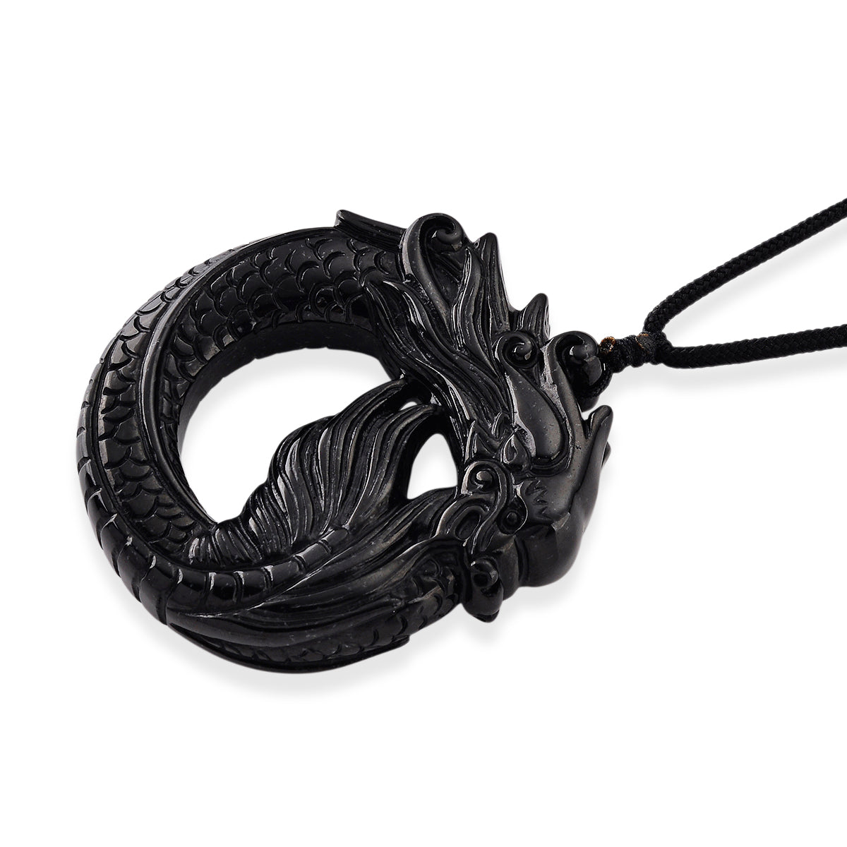 Very Rare Natural Boots Black Jadeite Adjustable Dragon Carved Necklace (Size - 28) 180.00 Ct. V32516743 4