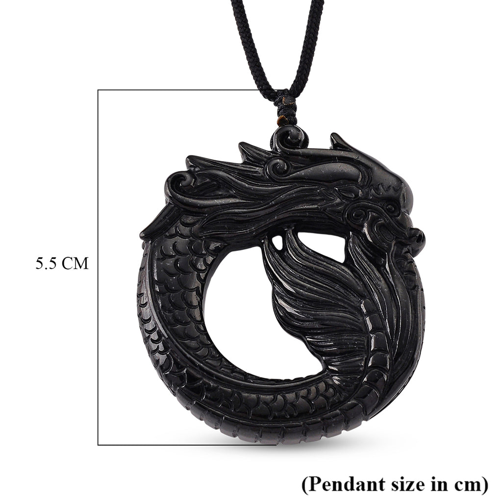 Very Rare Natural Boots Black Jadeite Adjustable Dragon Carved Necklace (Size - 28) 180.00 Ct._8578810_5