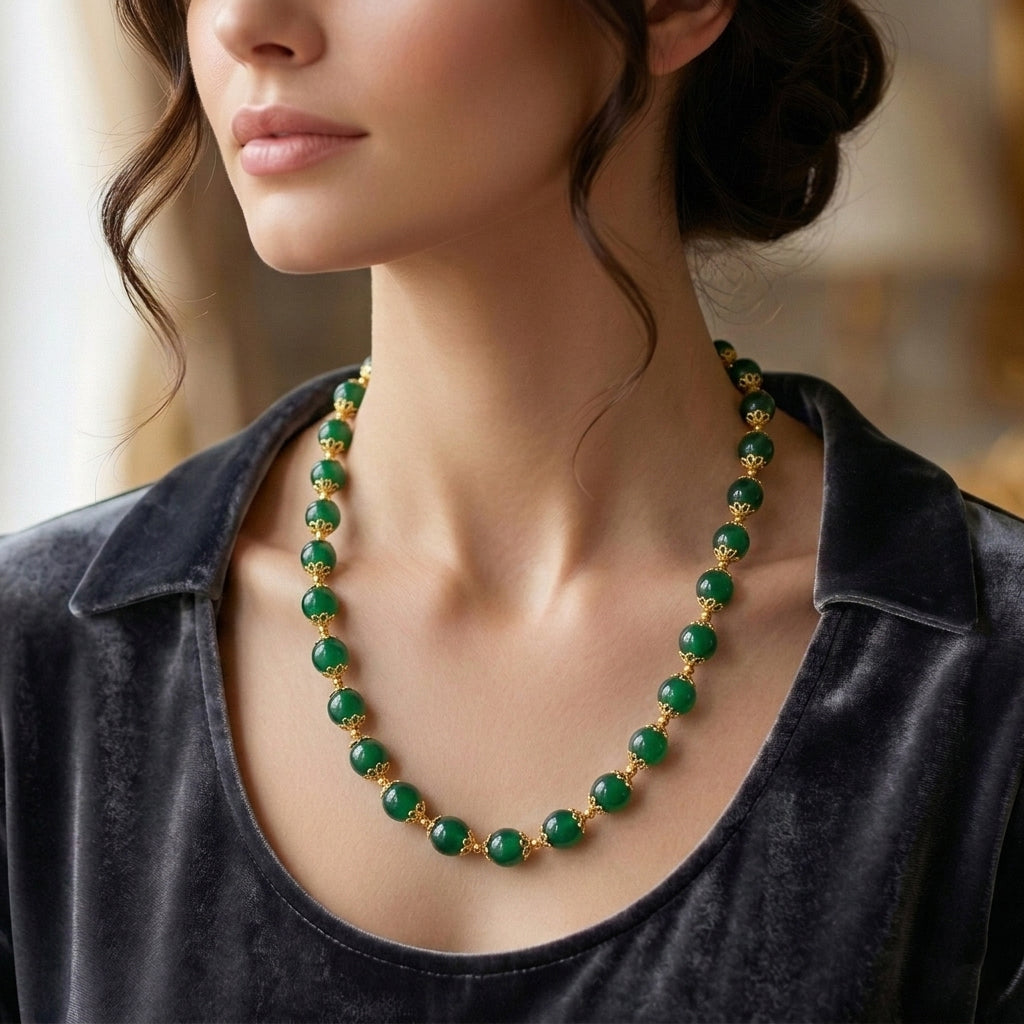 Green Onyx Adjustable Beads Necklace (Size - 18-2 Ext) with Lobster Clasp 205.00 Ct. V32356972 1