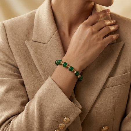 Green Onyx Adjustable Beads Bracelet (Size - 7-2 Ext) in Yellow Gold Tone 85.00 Ct. 8578828 2
