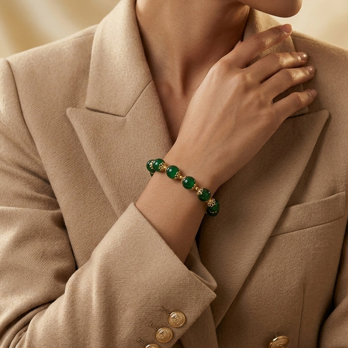 Green Onyx Adjustable Beads Bracelet (Size - 7-2 Ext) in Yellow Gold Tone 85.00 Ct. 8578828 2