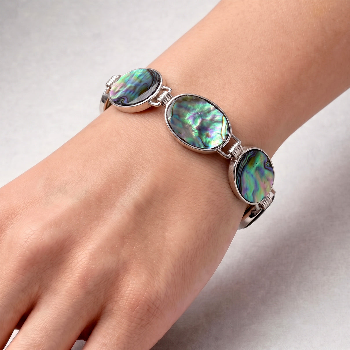Natural Abalone Shell Adjustabkle Bracelet with Oval Frames (Size - 8-1 Ext) with Toggle Clasp 45.00 Ct. V32489189 1