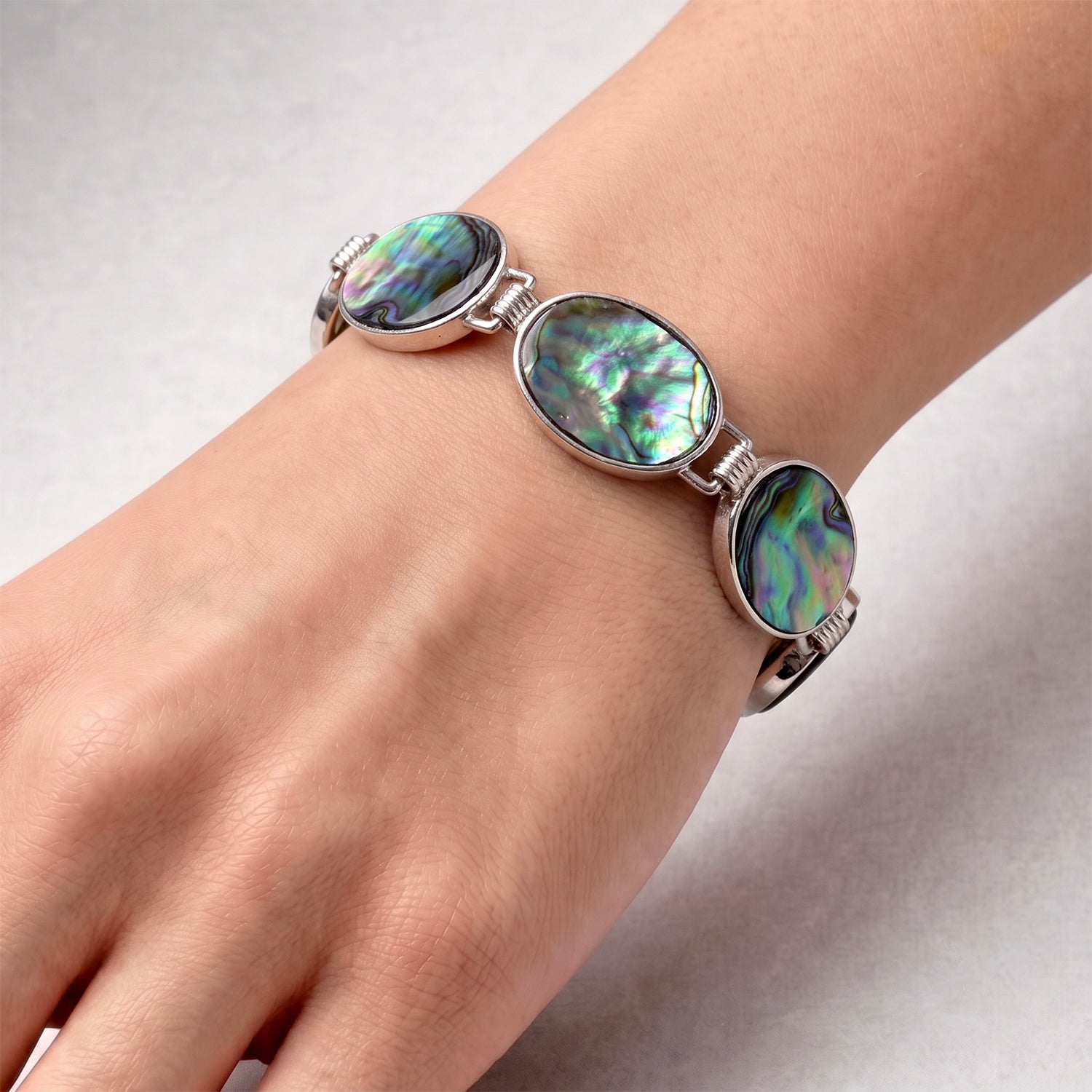 Natural Abalone Shell Adjustabkle Bracelet with Oval Frames (Size - 8-1 Ext) with Toggle Clasp 45.00 Ct. V32489189 1
