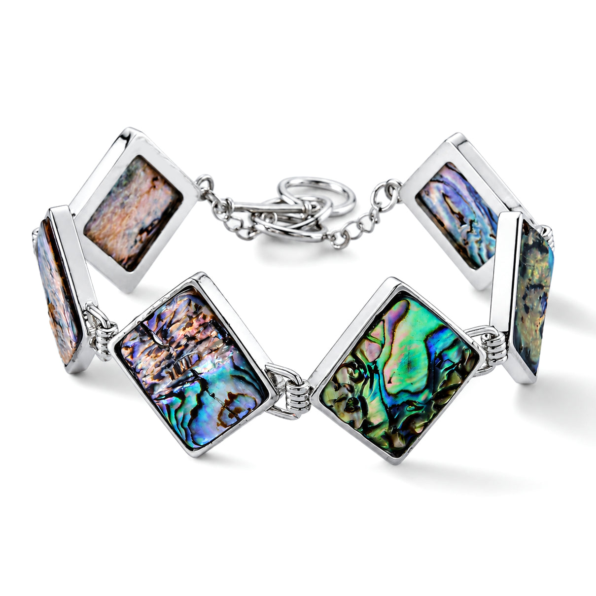Natural Abalone Shell Adjustabkle Bracelet with Square Frames (Size - 8-1 Ext) with Toggle Clasp 75.00 Ct. 8578866 0