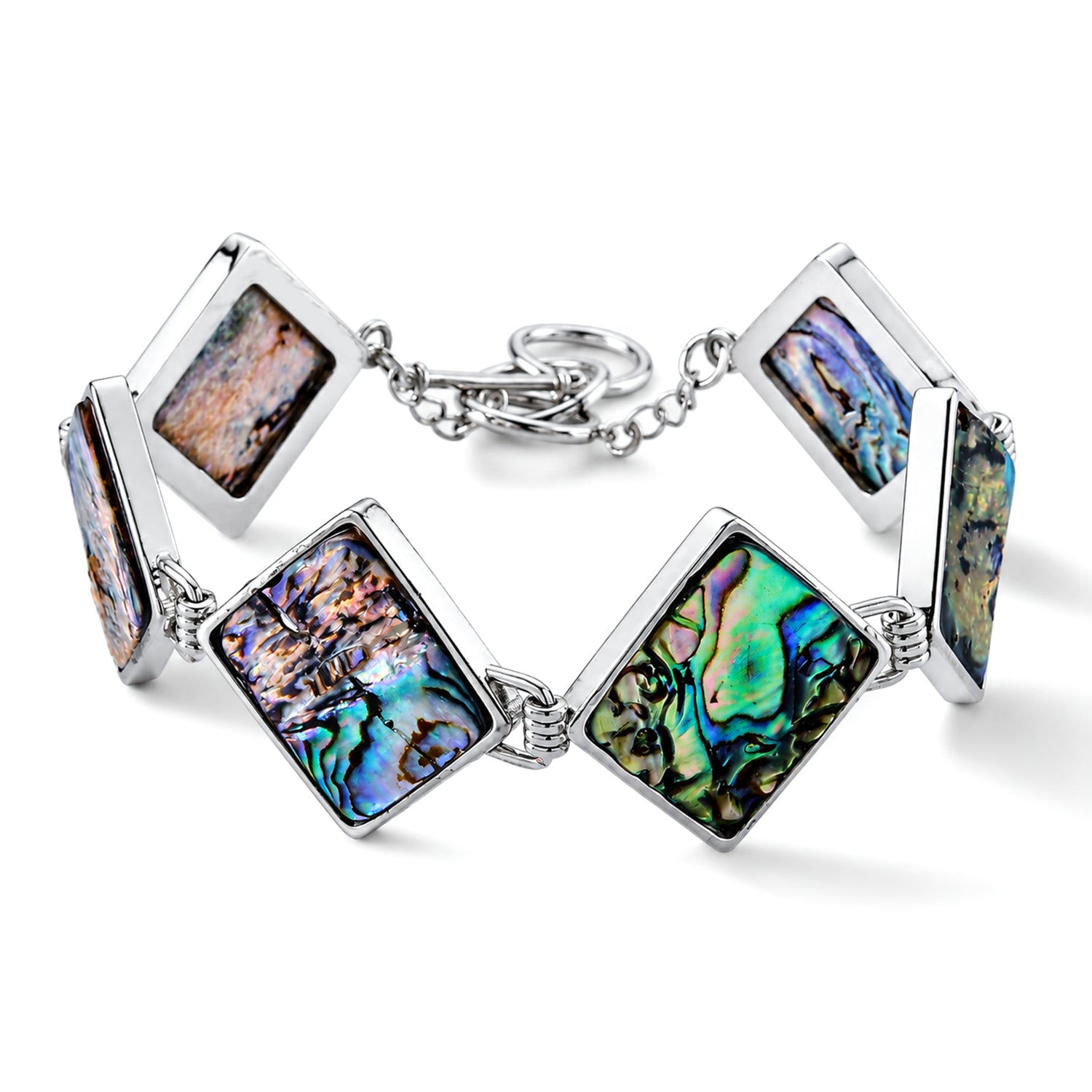 Natural Abalone Shell Adjustabkle Bracelet with Square Frames (Size - 8-1 Ext) with Toggle Clasp 75.00 Ct. 8578866 0