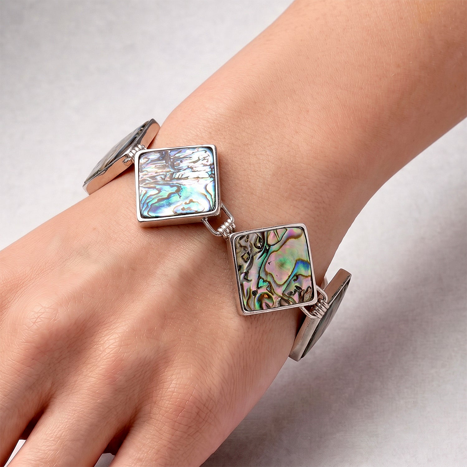 Natural Abalone Shell Adjustabkle Bracelet with Square Frames (Size - 8-1 Ext) with Toggle Clasp 75.00 Ct. 8578866 1