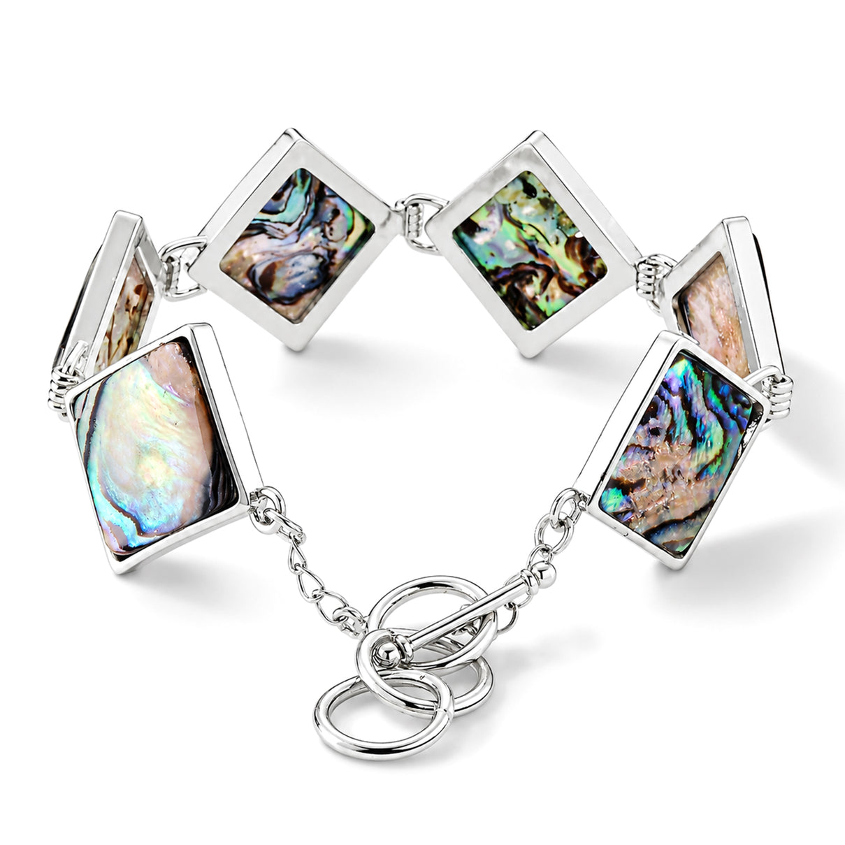 Natural Abalone Shell Adjustabkle Bracelet with Square Frames (Size - 8-1 Ext) with Toggle Clasp 75.00 Ct. 8578866 2