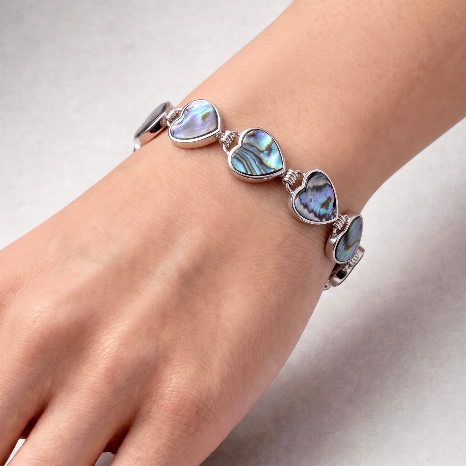 Natural Abalone Shell Adjustabkle Bracelet with Heart Frames (Size - 8-1 Ext) with Toggle Clasp 50.00 Ct. 8578867 1