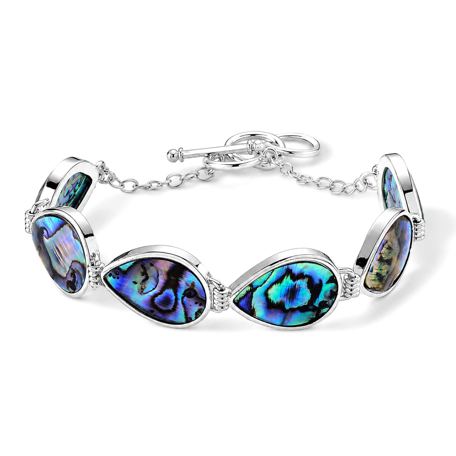 Natural Abalone Shell Adjustabkle Bracelet with Pear-cut Frames (Size - 8-1 Ext) with Toggle Clasp 55.00 Ct. 8578868 0