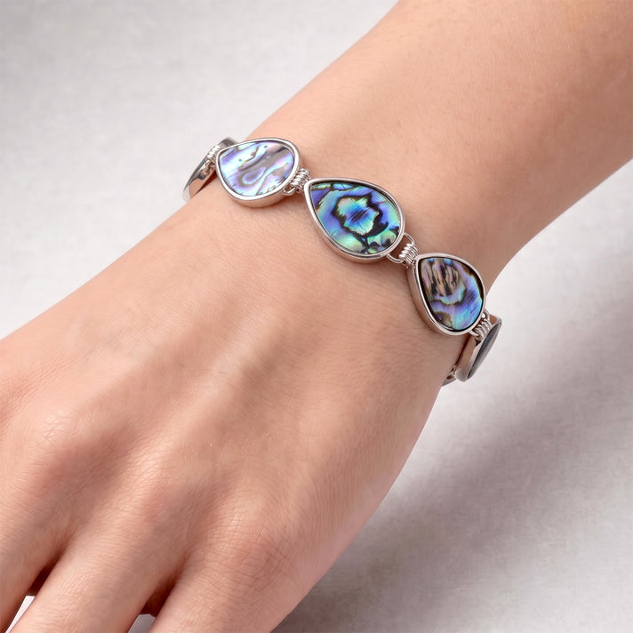 Natural Abalone Shell Adjustabkle Bracelet with Pear-cut Frames (Size - 8-1 Ext) with Toggle Clasp 55.00 Ct. V32649159 2