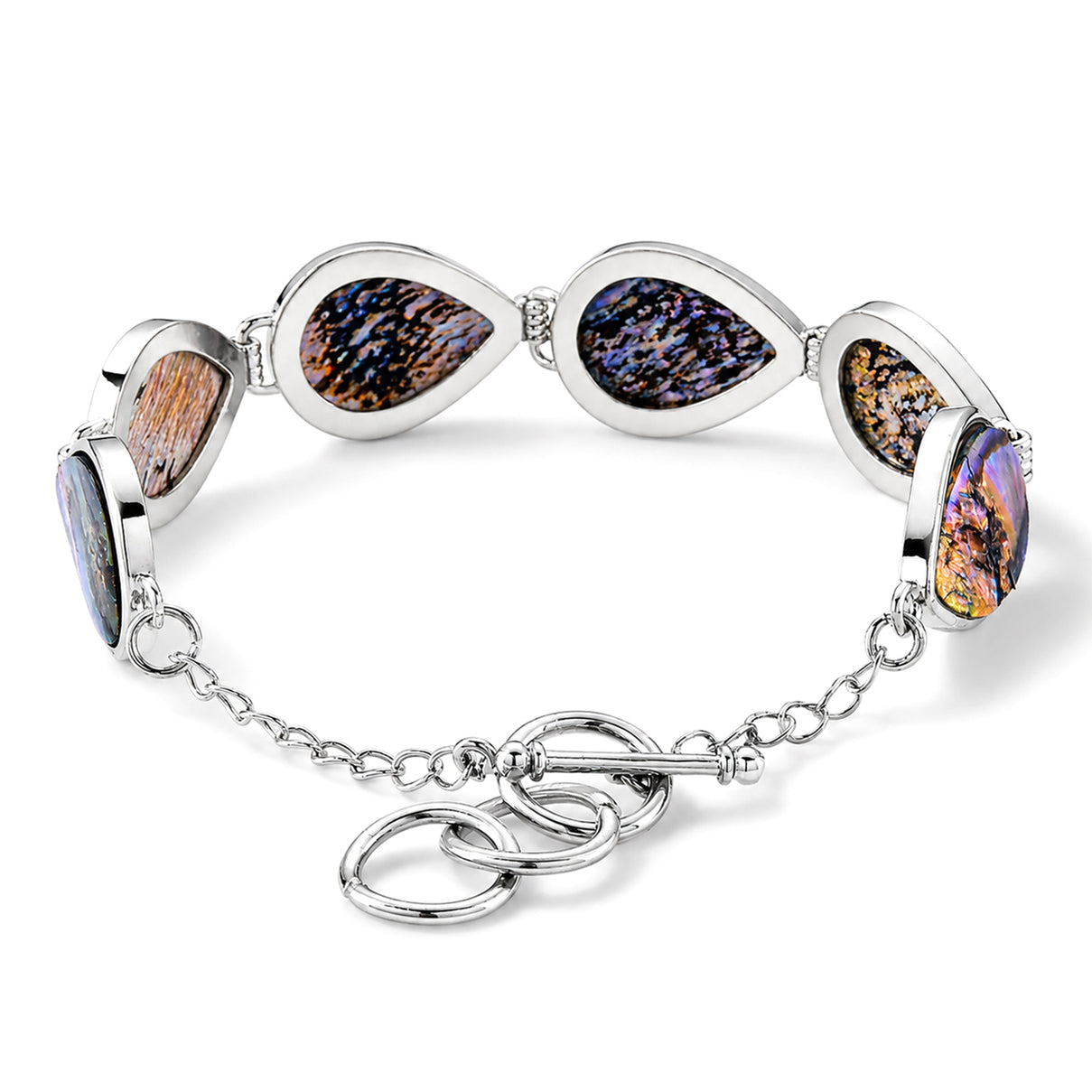 Natural Abalone Shell Adjustabkle Bracelet with Pear-cut Frames (Size - 8-1 Ext) with Toggle Clasp 55.00 Ct. 8578868 2