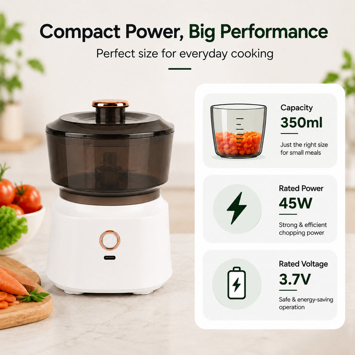 Rechargeable Mini Electric Food Chopper &amp; Garlic Cutter (350ml) - USB Powered - White 8578872 2