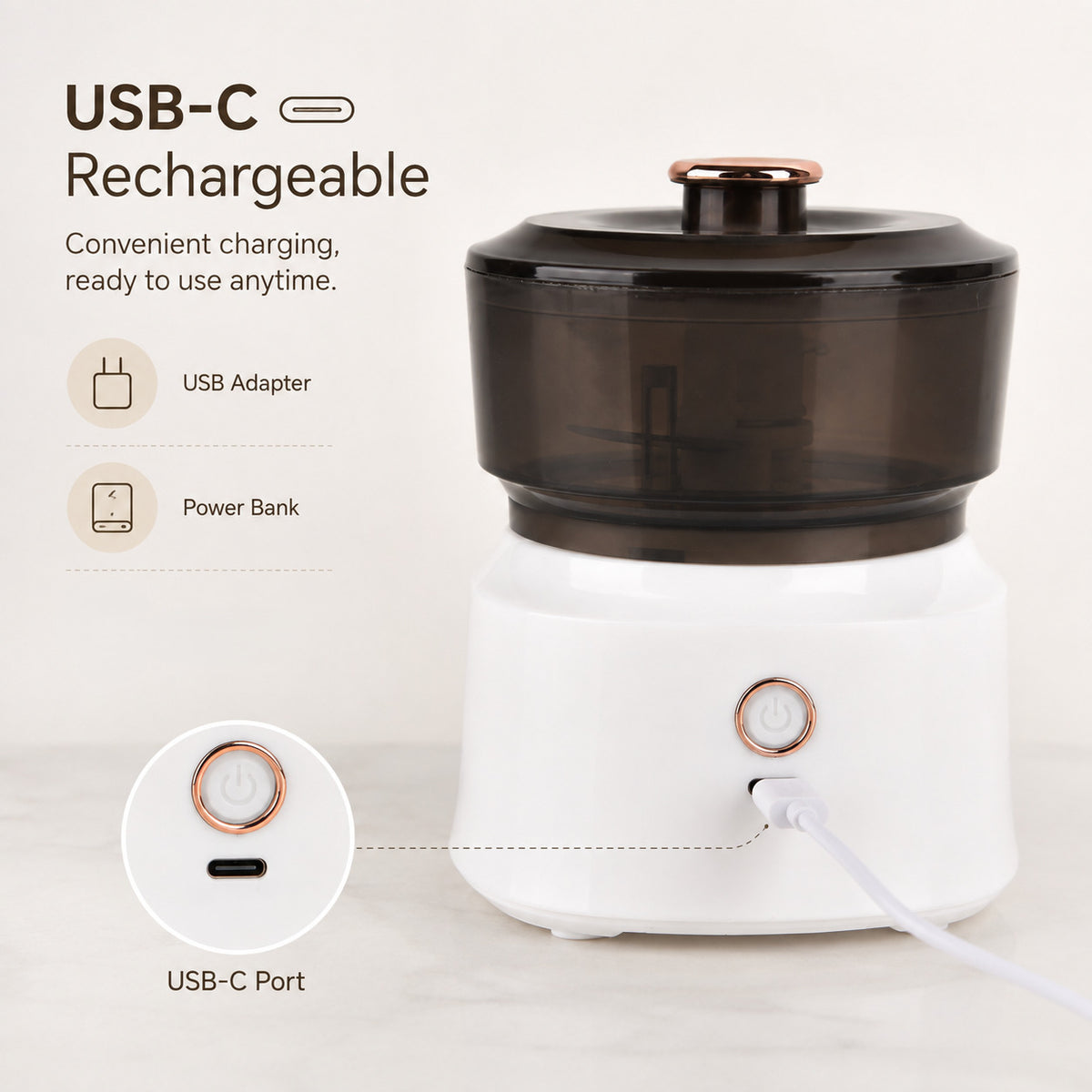 Rechargeable Mini Electric Food Chopper &amp; Garlic Cutter (350ml) - USB Powered - White 8578872 3