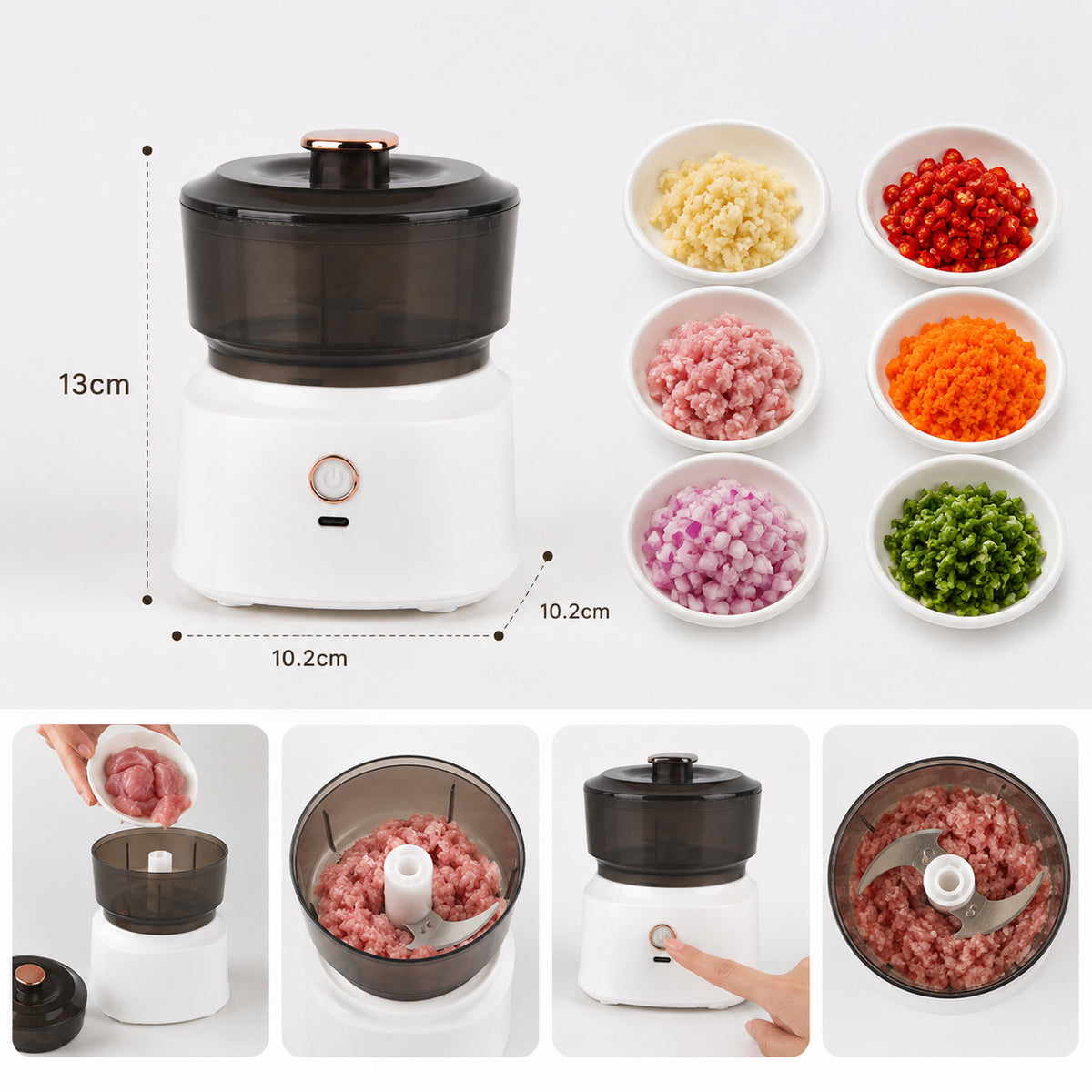 Rechargeable Mini Electric Food Chopper &amp; Garlic Cutter (350ml) - USB Powered - White 8578872 4