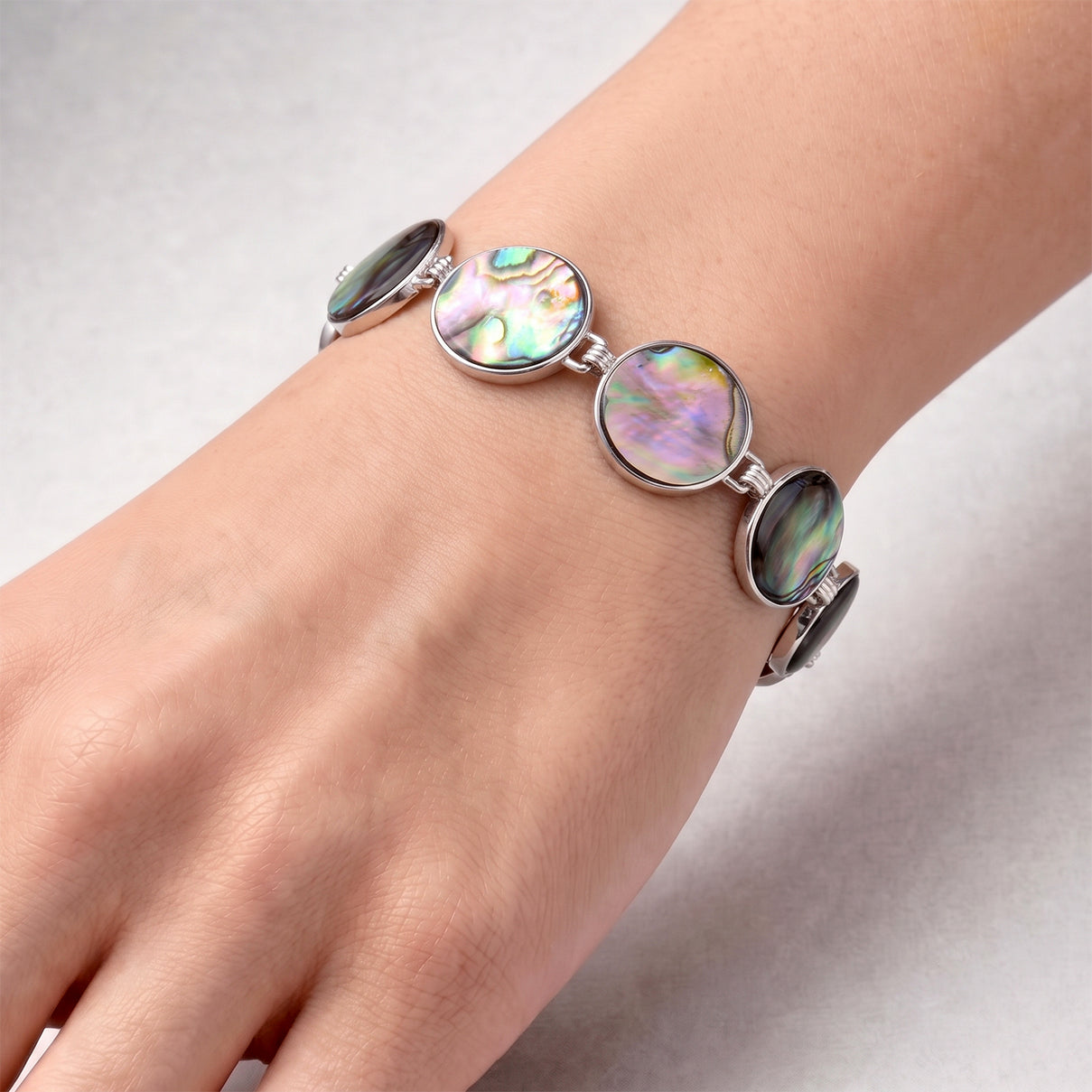 Natural Abalone Shell Adjustabkle Bracelet with Round Frames (Size - 8-1 Ext) with Toggle Clasp 45.00 Ct. V32488975 1