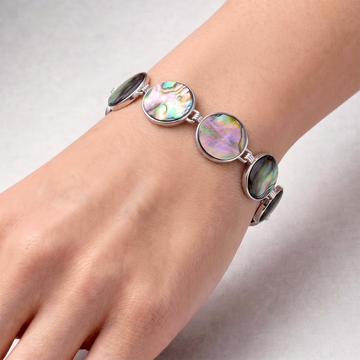Natural Abalone Shell Adjustabkle Bracelet with Round Frames (Size - 8-1 Ext) with Toggle Clasp 45.00 Ct. V32488975 1