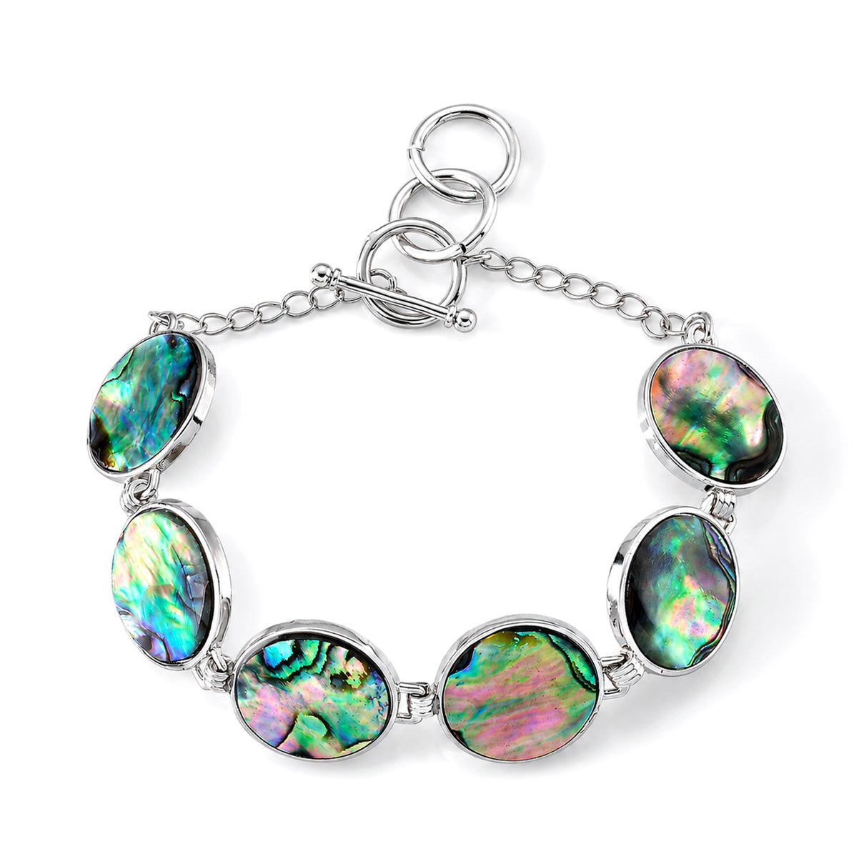 Natural Abalone Shell Adjustabkle Bracelet with Round Frames (Size - 8-1 Ext) with Toggle Clasp 45.00 Ct. V32488975 4