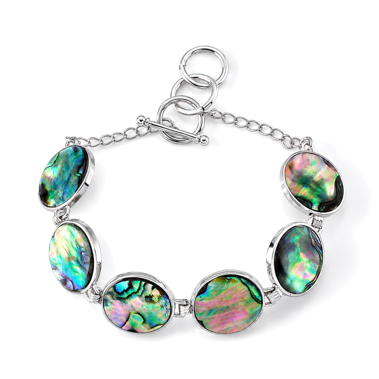 Natural Abalone Shell Adjustabkle Bracelet with Round Frames (Size - 8-1 Ext) with Toggle Clasp 45.00 Ct. V32488975 4