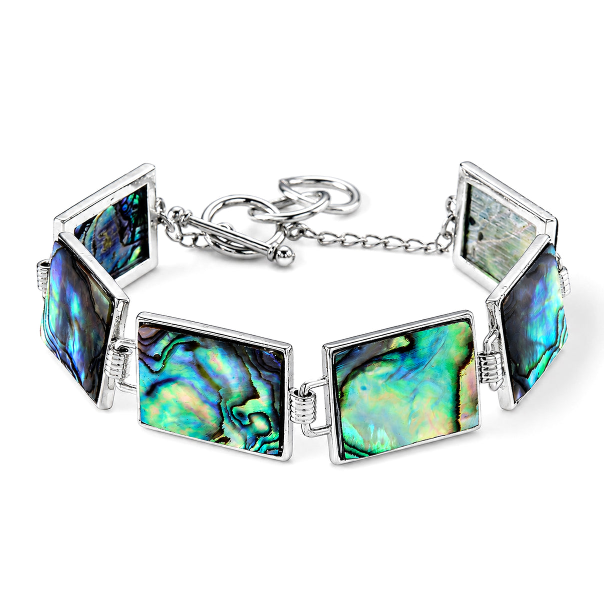 Natural Abalone Shell Adjustabkle Bracelet with Rectangle Frames (Size - 8-1 Ext) with Toggle Clasp 60.00 Ct. 8578880 0
