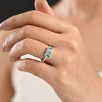 Luxuriant - AAA Gemfields Zambian Emerald & Lab Grown Diamond (SI/G-H) Trilogy Halo Ring in Rhodium Overlay Sterling Silver 0.84 Ct._8579236_1