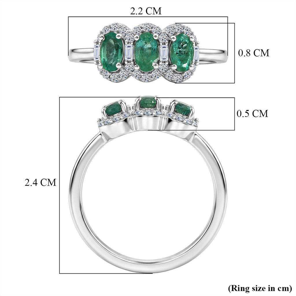 Luxuriant - AAA Gemfields Zambian Emerald & Lab Grown Diamond (SI/G-H) Trilogy Halo Ring in Rhodium Overlay Sterling Silver 0.84 Ct._8579236_5