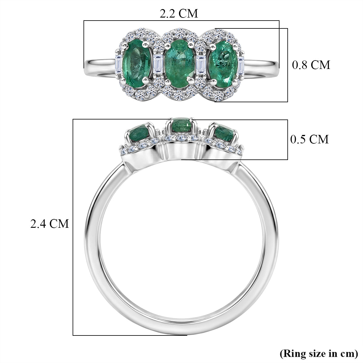 Luxuriant - AAA Gemfields Zambian Emerald &amp; Lab Grown Diamond (SI/G-H) Trilogy Halo Ring in Rhodium Overlay Sterling Silver 0.84 Ct. V32610091 6