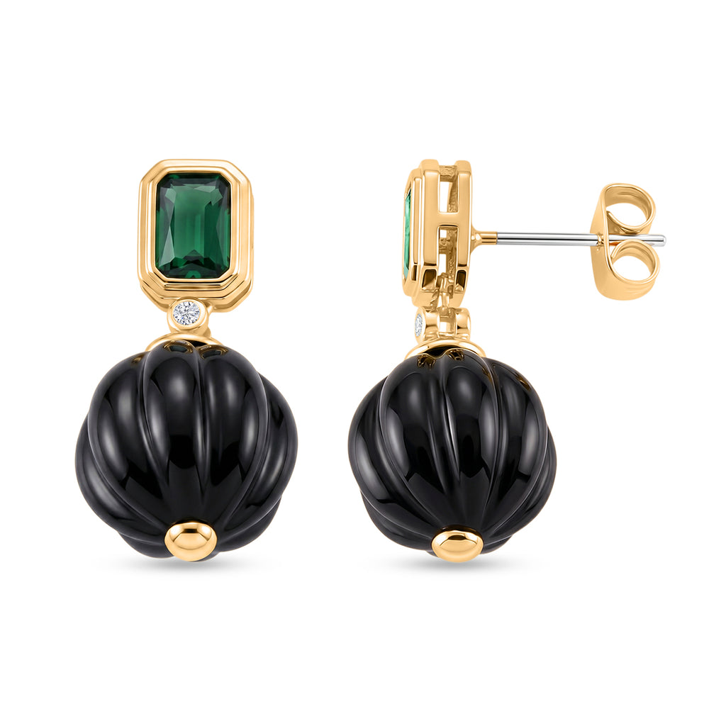 Natural Shungite, Green Cubic Zirconia & Green Crystal Beads Earring with Push Back 20.52 Ct._8579244