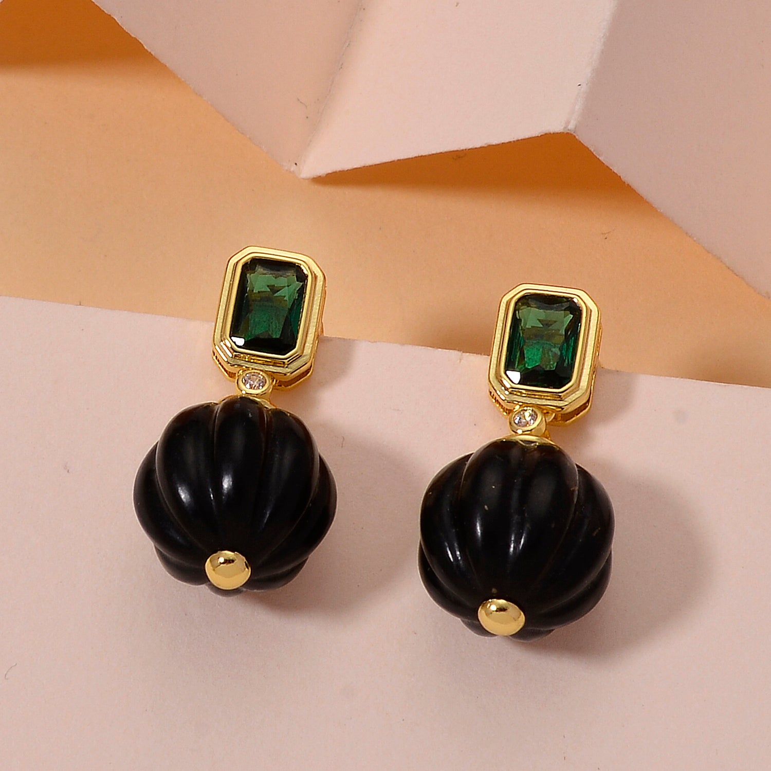 Natural Shungite, Green Cubic Zirconia &amp; Green Crystal Beads Earring with Push Back 20.52 Ct. 8579244 3