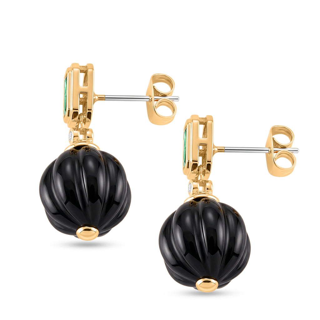 Natural Shungite, Green Cubic Zirconia & Green Crystal Beads Earring with Push Back 20.52 Ct._8579244_3