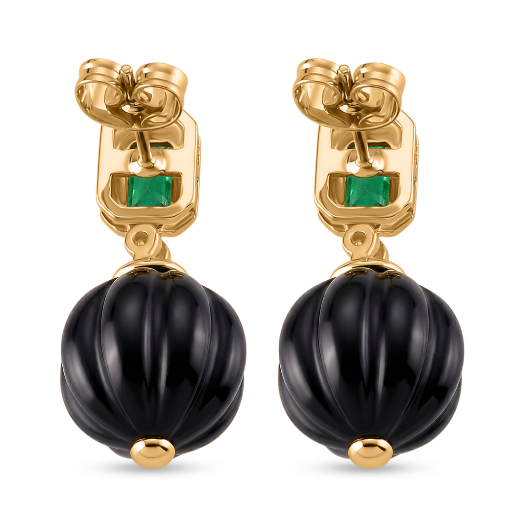 Natural Shungite, Green Cubic Zirconia & Green Crystal Beads Earring with Push Back 20.52 Ct._8579244_4
