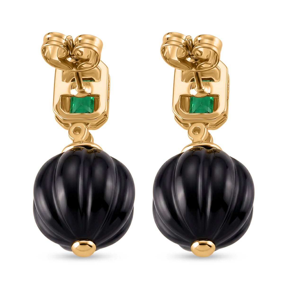 Natural Shungite, Green Cubic Zirconia &amp; Green Crystal Beads Earring with Push Back 20.52 Ct. 8579244 5