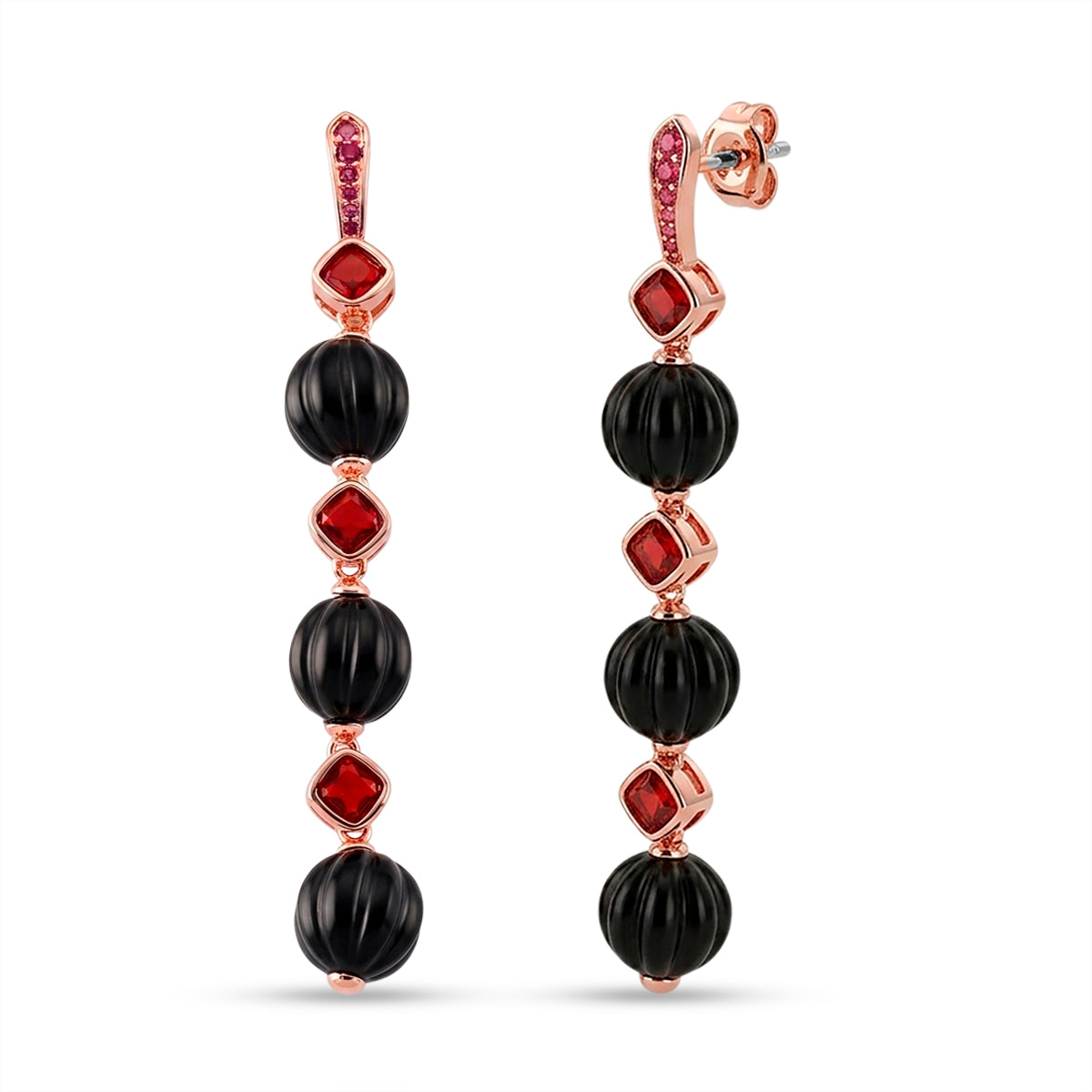 Natural Shungite &amp; Red Cubic Zirconia Beads Drop Earring with Push Back 34.00 Ct. 8579245 0